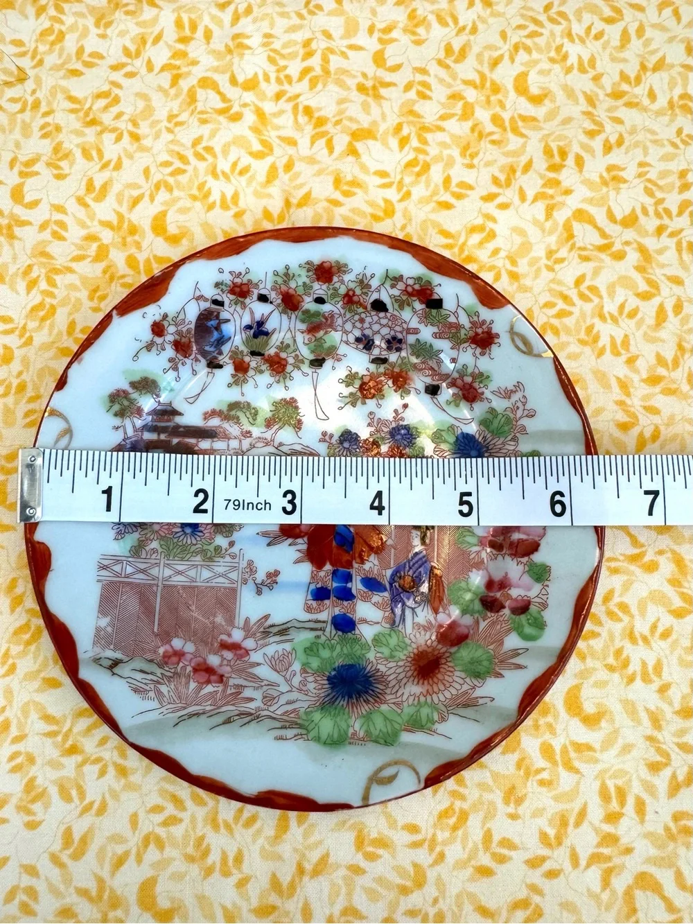 Vintage Japanese Hand Painted Teacup and Saucer Set. Geisha and Floral Landscape